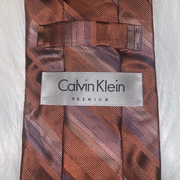 Calvin Klein silk bronze stripe tie H - Picture 2 of 3